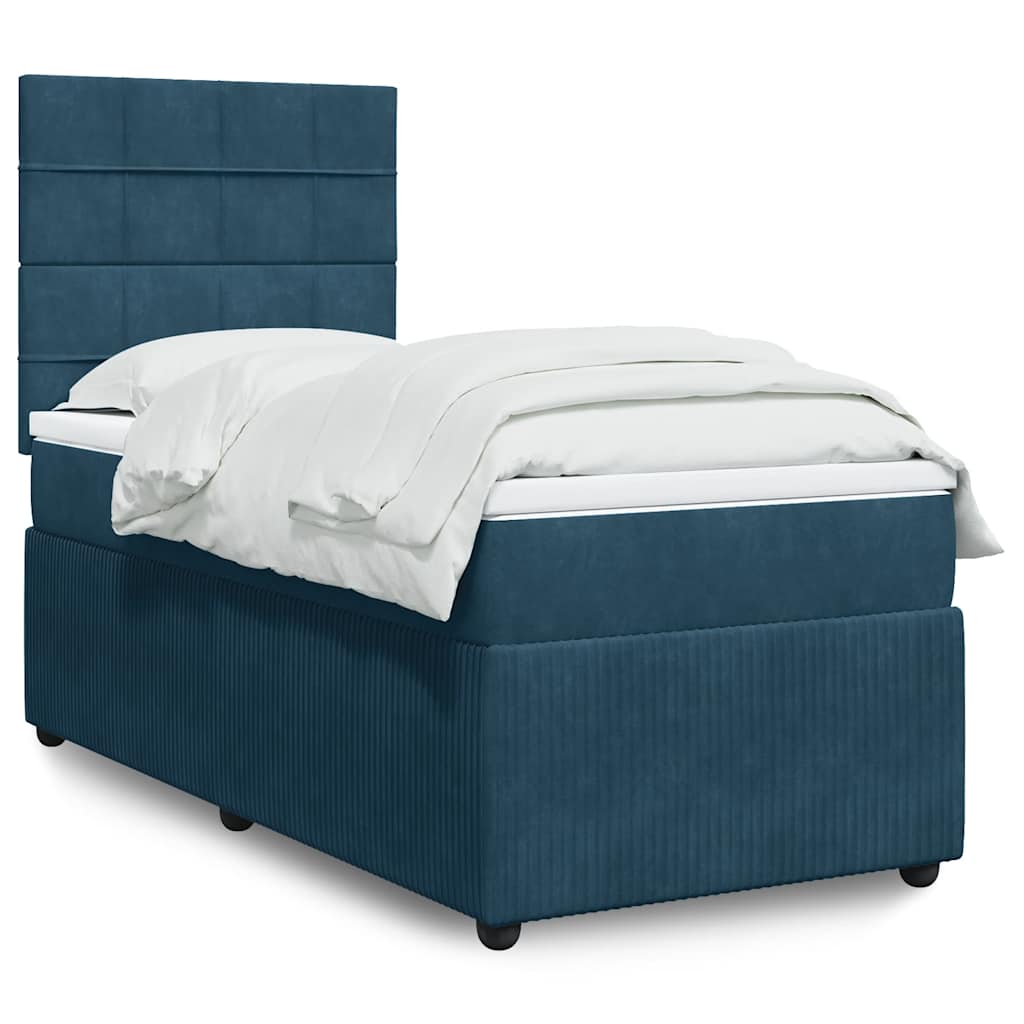vidaXL Κρεβάτι Boxspring με Στρώμα Μπλε 90x200 εκ. Βελούδινο