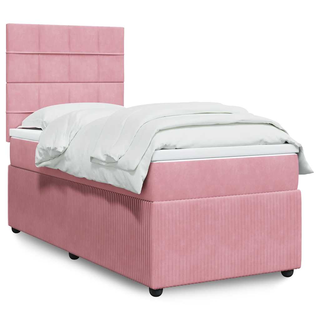 vidaXL Κρεβάτι Boxspring με Στρώμα Ροζ 90x200 εκ. Βελούδινο