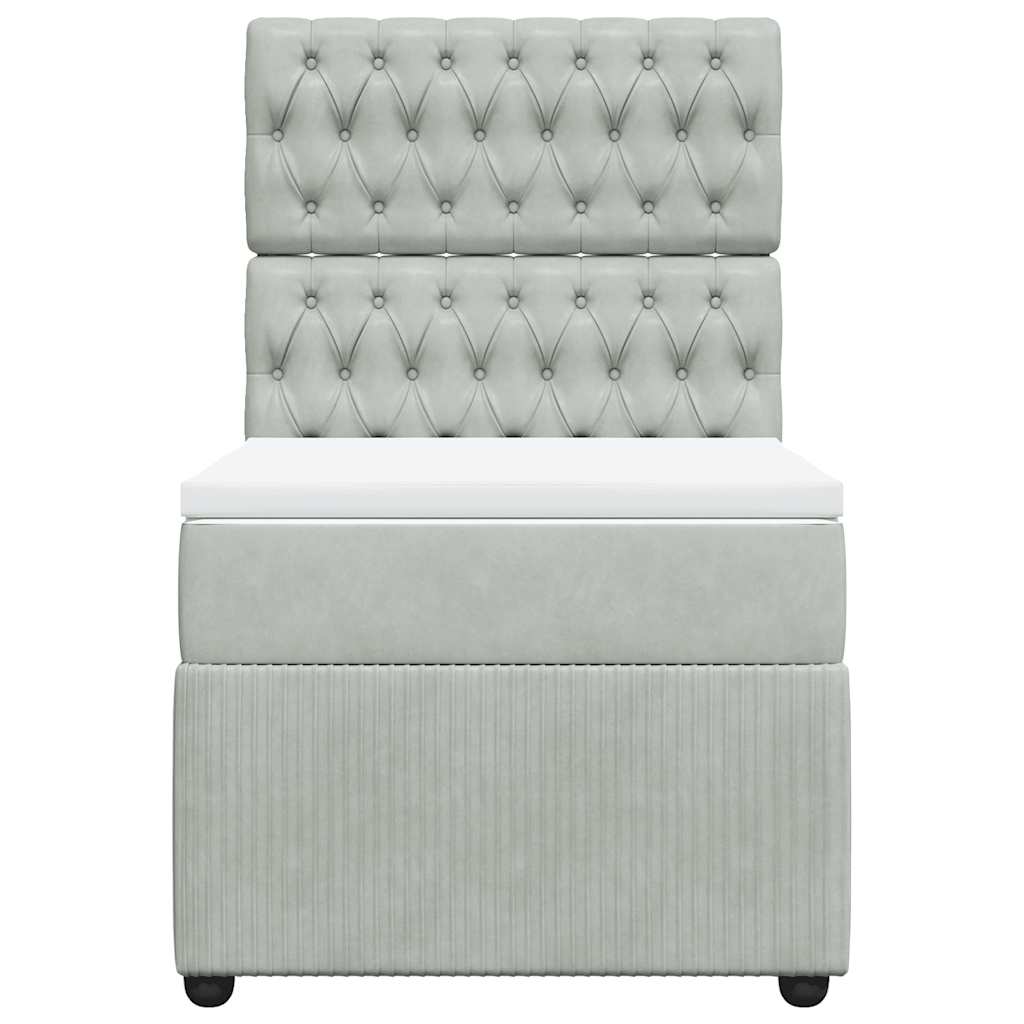 vidaXL Κρεβάτι Boxspring με Στρώμα Ανοιχτό Γκρι 90x200 εκ. Βελούδινο