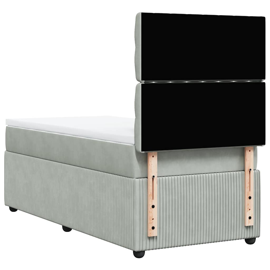 vidaXL Κρεβάτι Boxspring με Στρώμα Ανοιχτό Γκρι 90x200 εκ. Βελούδινο
