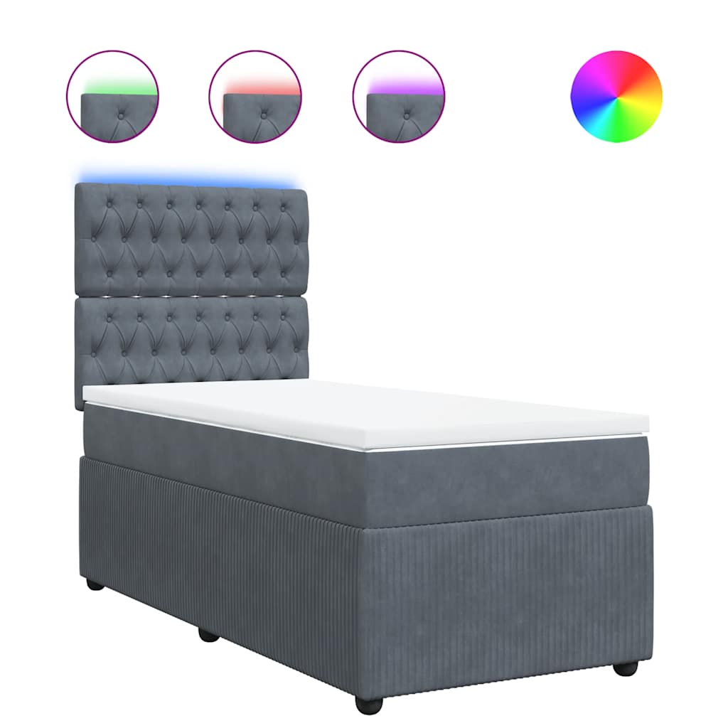 vidaXL Κρεβάτι Boxspring με Στρώμα Σκούρο Γκρι 90x200 εκ. Βελούδινο