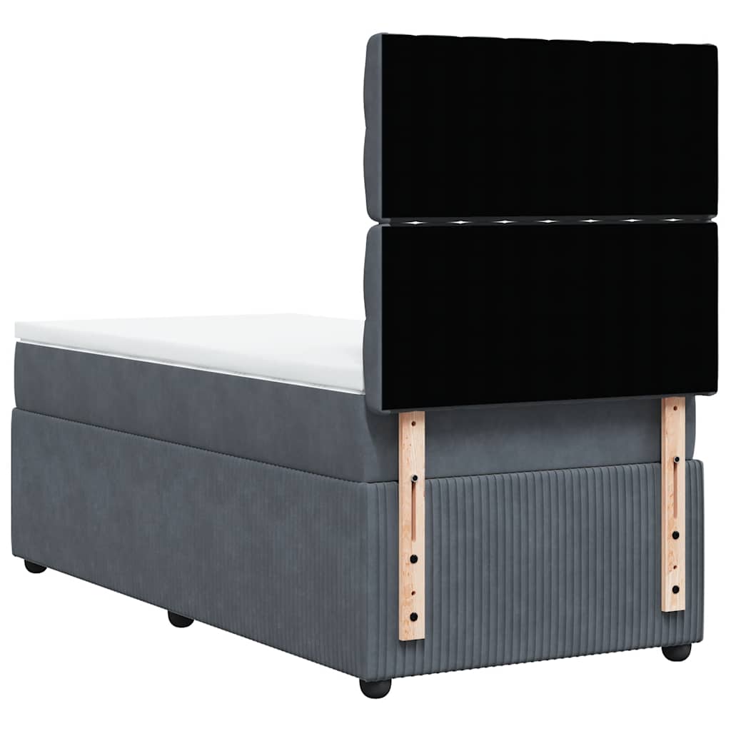 vidaXL Κρεβάτι Boxspring με Στρώμα Σκούρο Γκρι 90x200 εκ. Βελούδινο