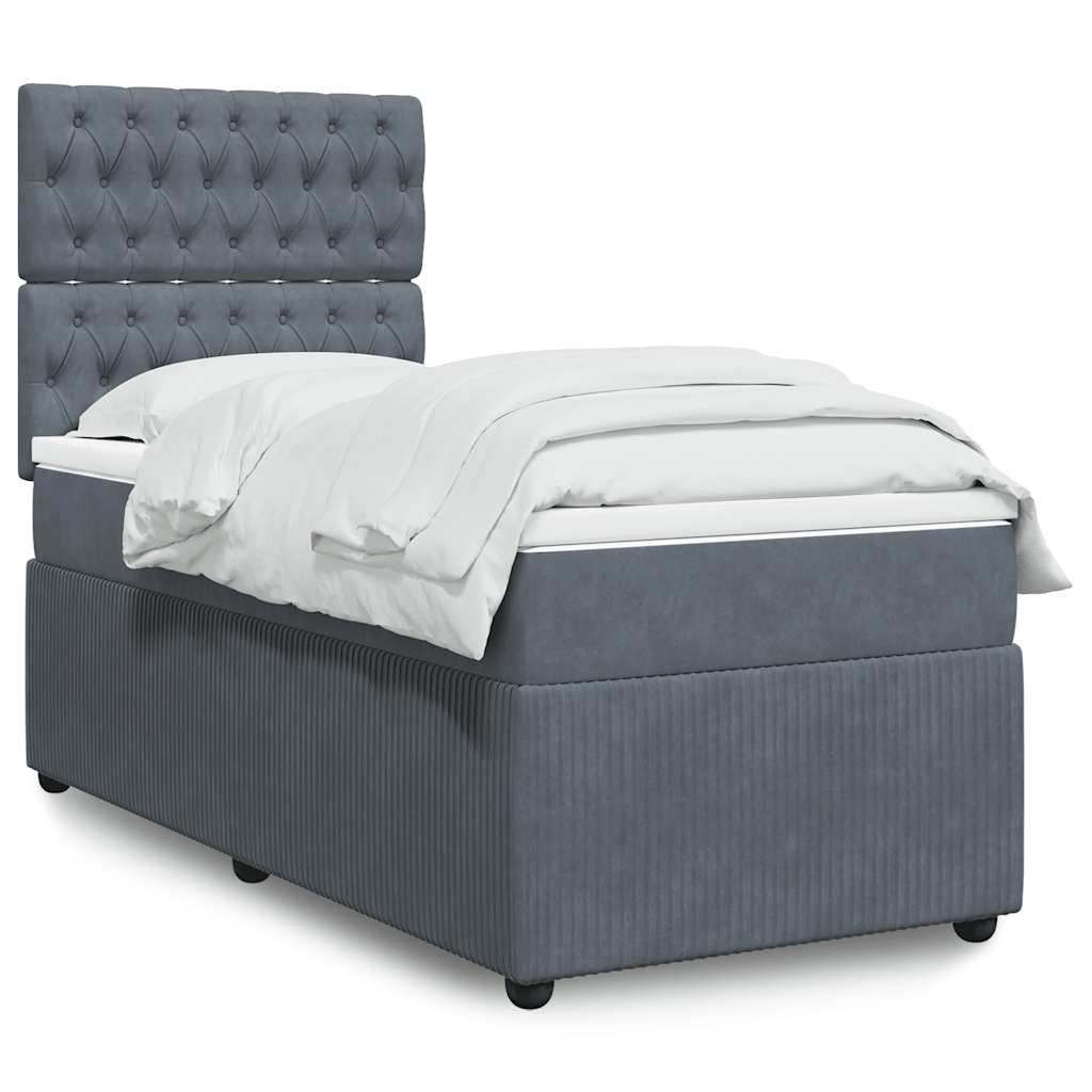 vidaXL Κρεβάτι Boxspring με Στρώμα Σκούρο Γκρι 90x200 εκ. Βελούδινο