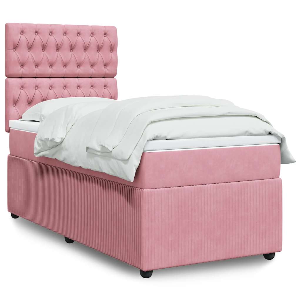 vidaXL Κρεβάτι Boxspring με Στρώμα Ροζ 90x200 εκ. Βελούδινο