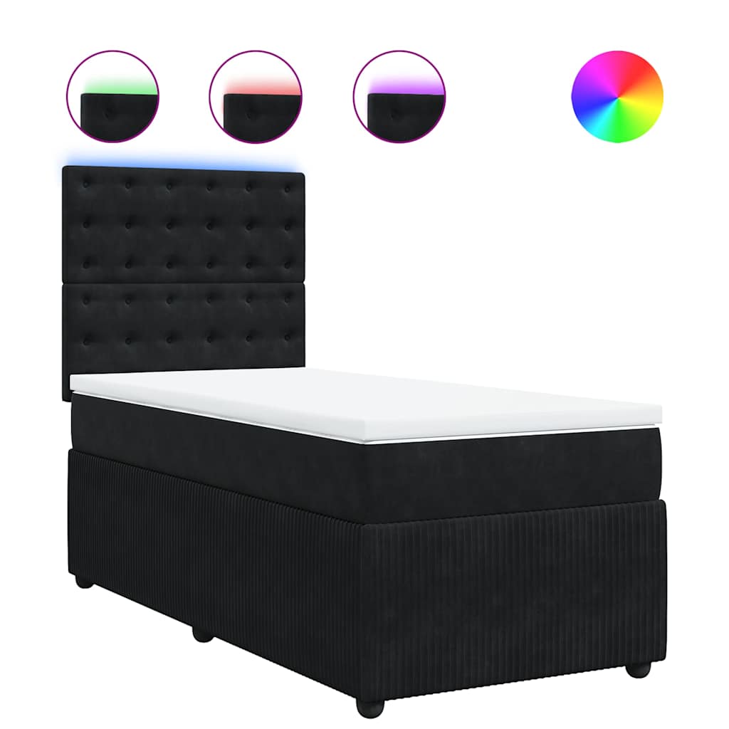 vidaXL Κρεβάτι Boxspring με Στρώμα Μαύρο 90x200 εκ. Βελούδινο