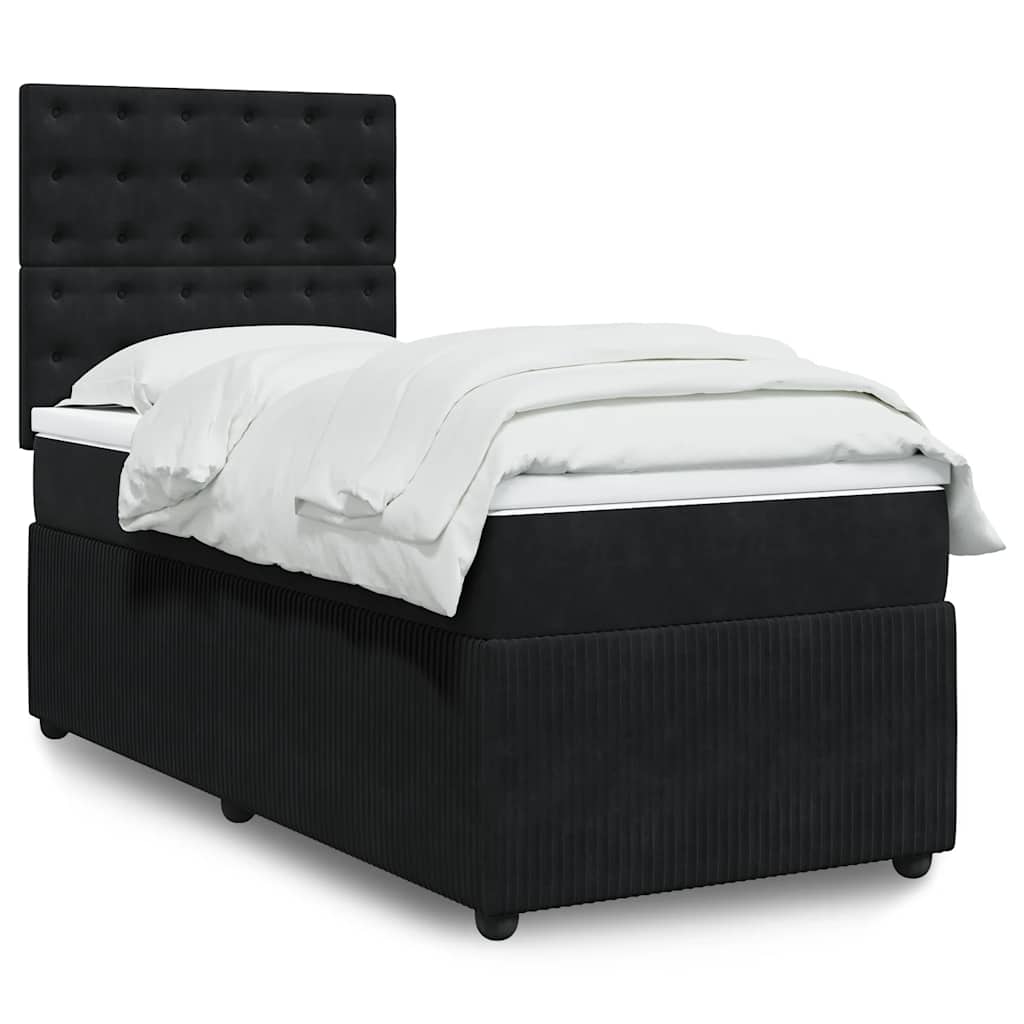 vidaXL Κρεβάτι Boxspring με Στρώμα Μαύρο 90x200 εκ. Βελούδινο