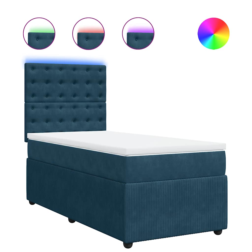 vidaXL Κρεβάτι Boxspring με Στρώμα Μπλε 90x200 εκ. Βελούδινο