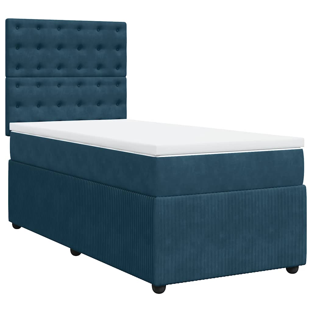 vidaXL Κρεβάτι Boxspring με Στρώμα Μπλε 90x200 εκ. Βελούδινο