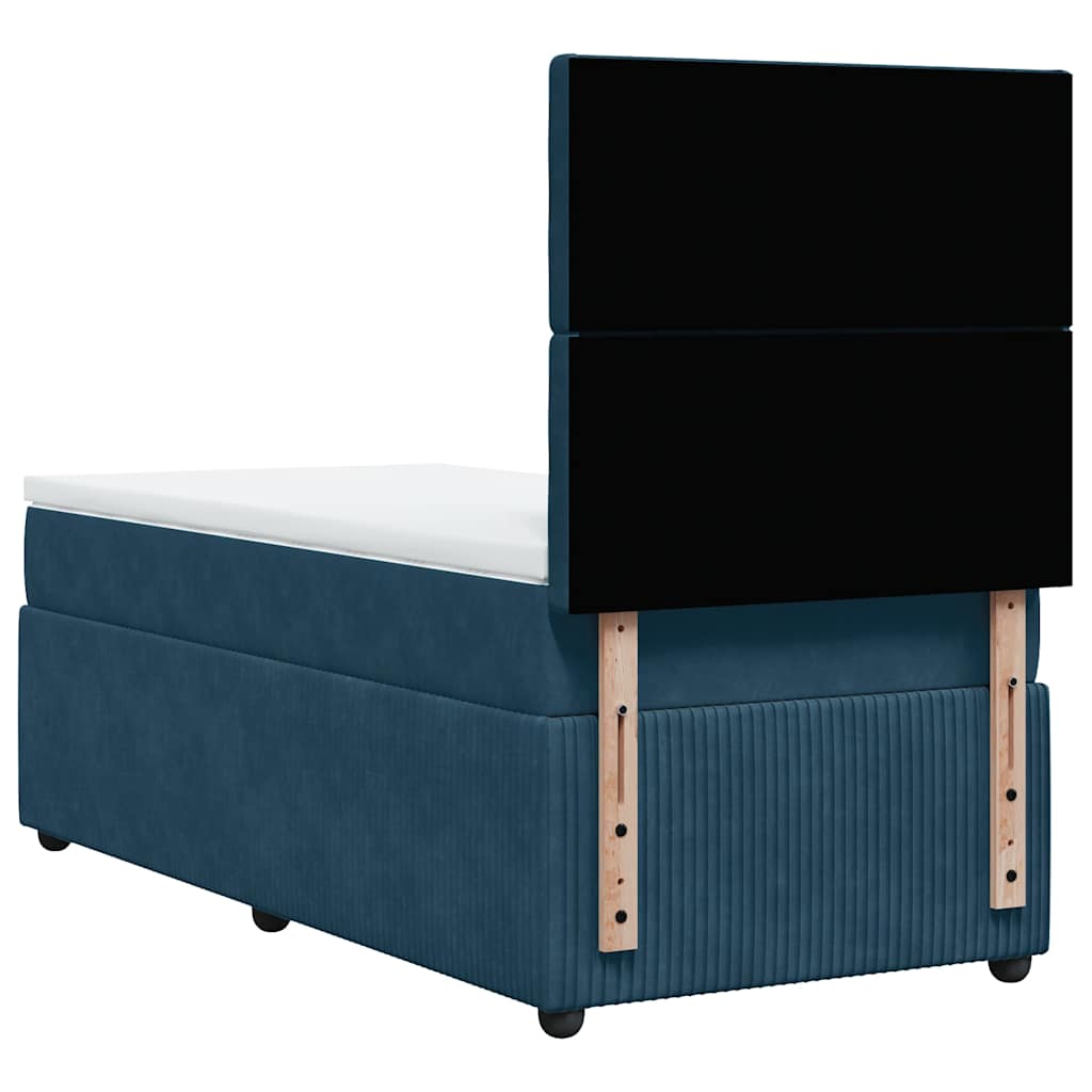 vidaXL Κρεβάτι Boxspring με Στρώμα Μπλε 90x200 εκ. Βελούδινο