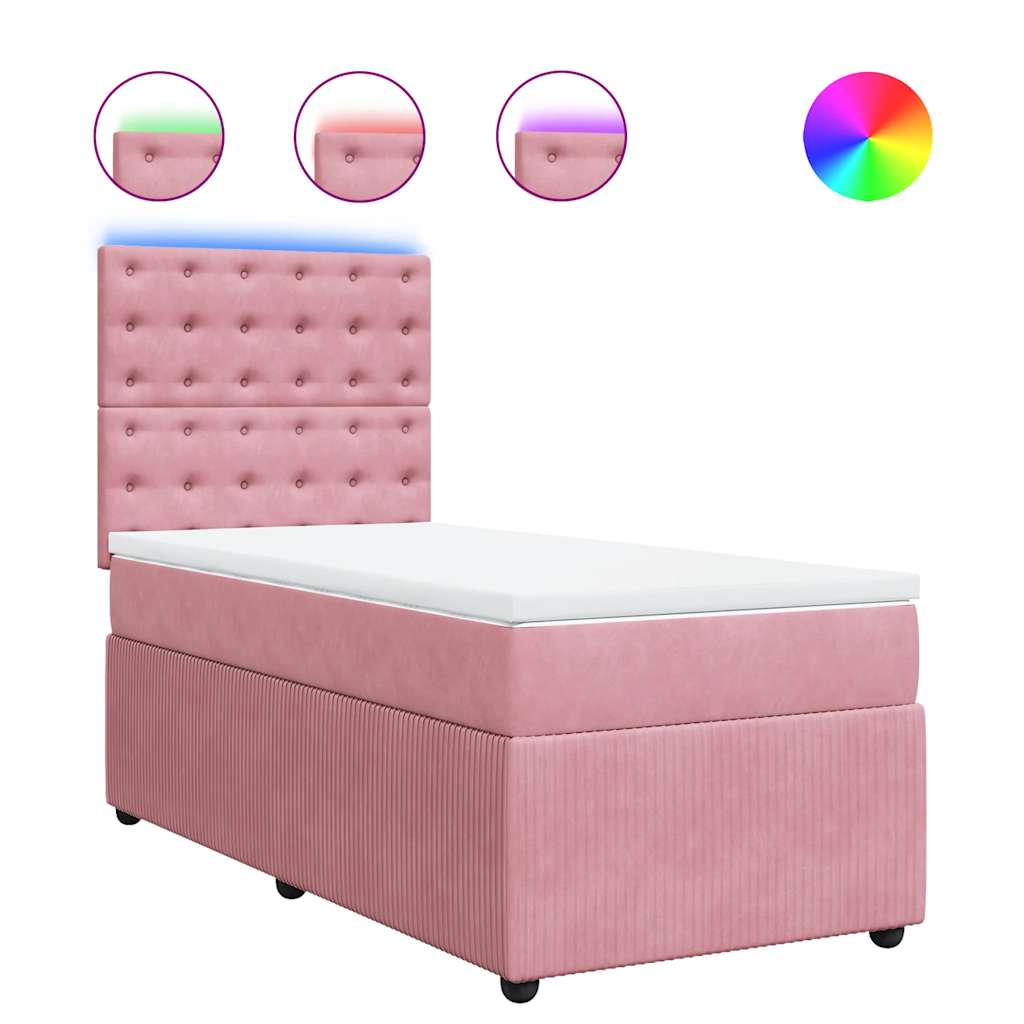 vidaXL Κρεβάτι Boxspring με Στρώμα Ροζ 90x200 εκ. Βελούδινο