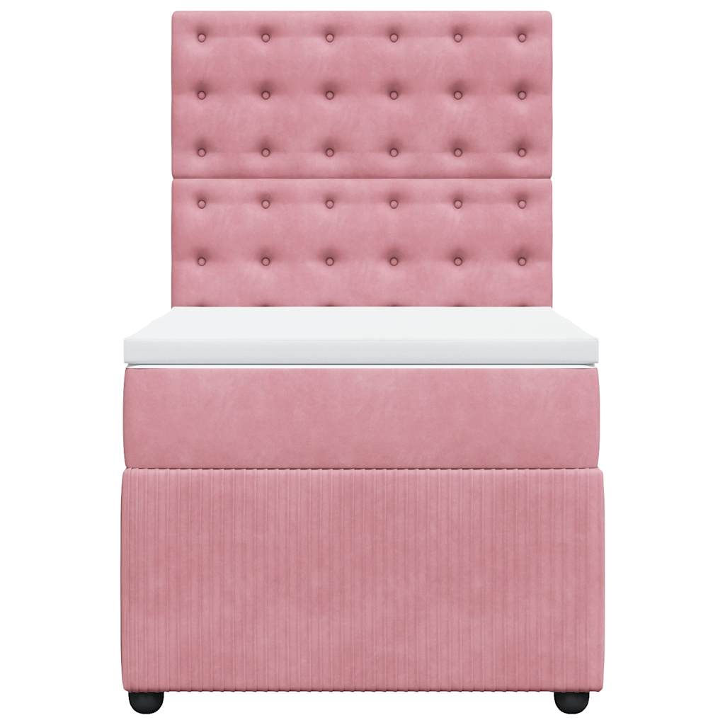 vidaXL Κρεβάτι Boxspring με Στρώμα Ροζ 90x200 εκ. Βελούδινο