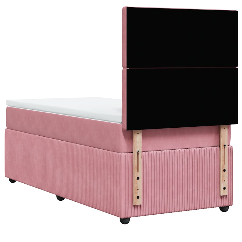 vidaXL Κρεβάτι Boxspring με Στρώμα Ροζ 90x200 εκ. Βελούδινο
