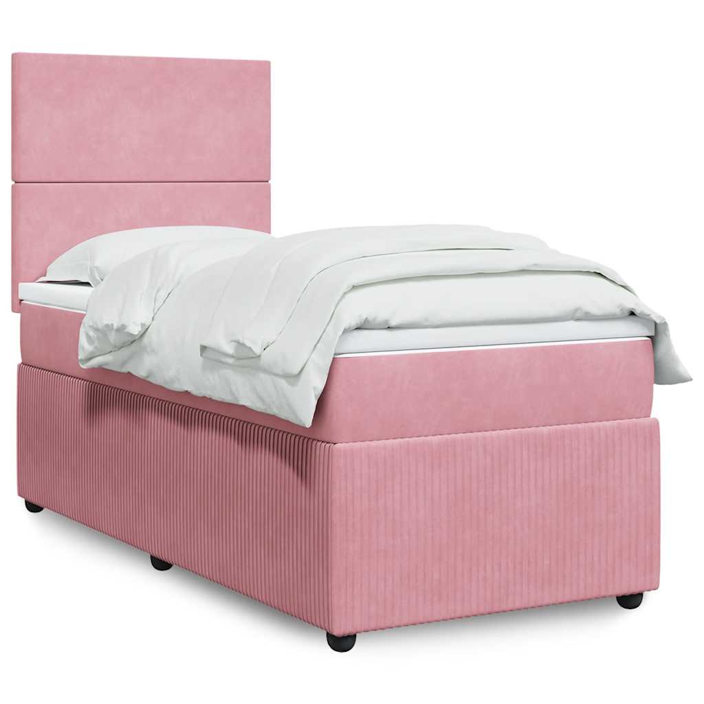 vidaXL Κρεβάτι Boxspring με Στρώμα Ροζ 100x200 εκ. Βελούδινο