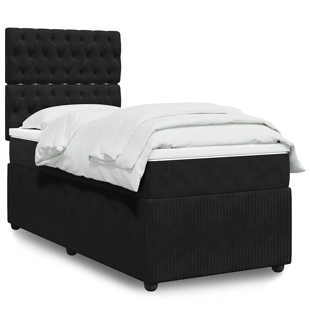 vidaXL Κρεβάτι Boxspring με Στρώμα Μαύρο 100x200 εκ. Βελούδινο