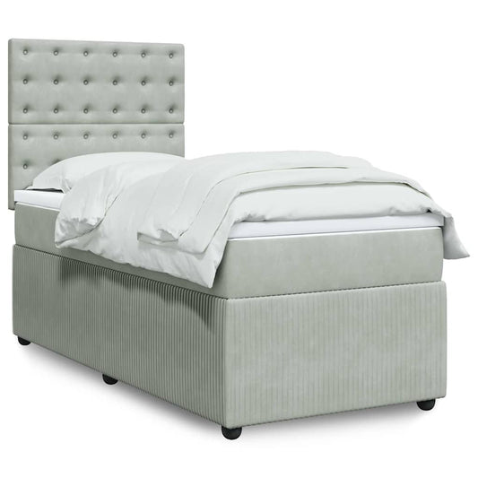 vidaXL Κρεβάτι Boxspring με Στρώμα Ανοιχτό Γκρι 100x200 εκ. Βελούδινο