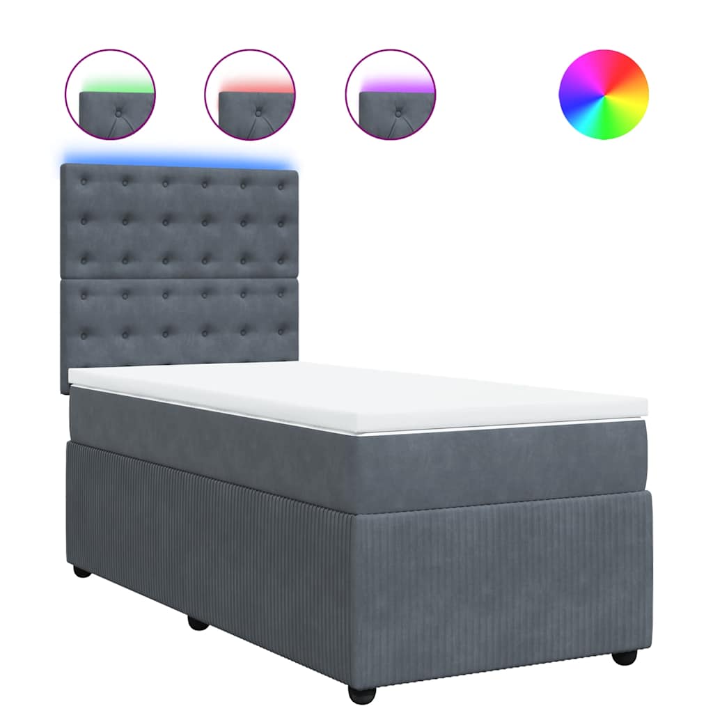 vidaXL Κρεβάτι Boxspring με Στρώμα Σκούρο Γκρι 100x200 εκ. Βελούδινο