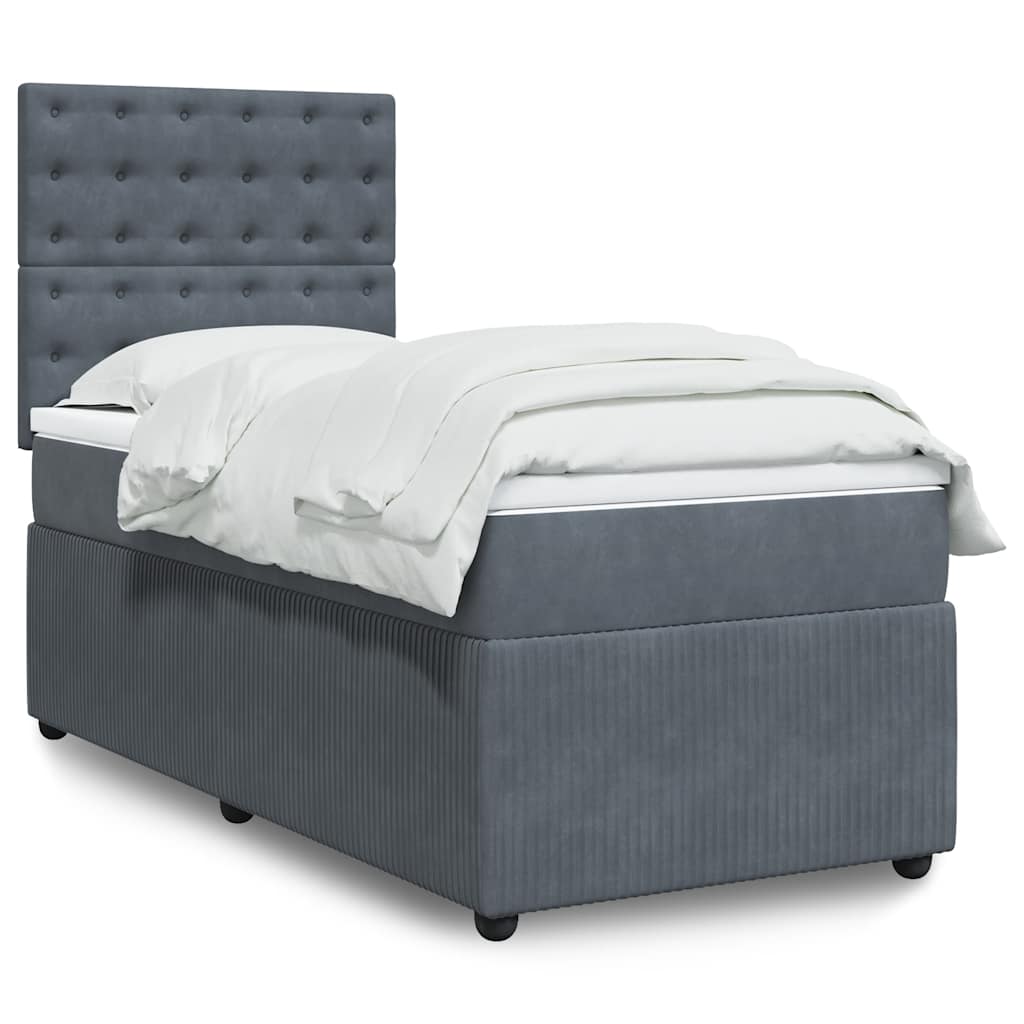 vidaXL Κρεβάτι Boxspring με Στρώμα Σκούρο Γκρι 100x200 εκ. Βελούδινο