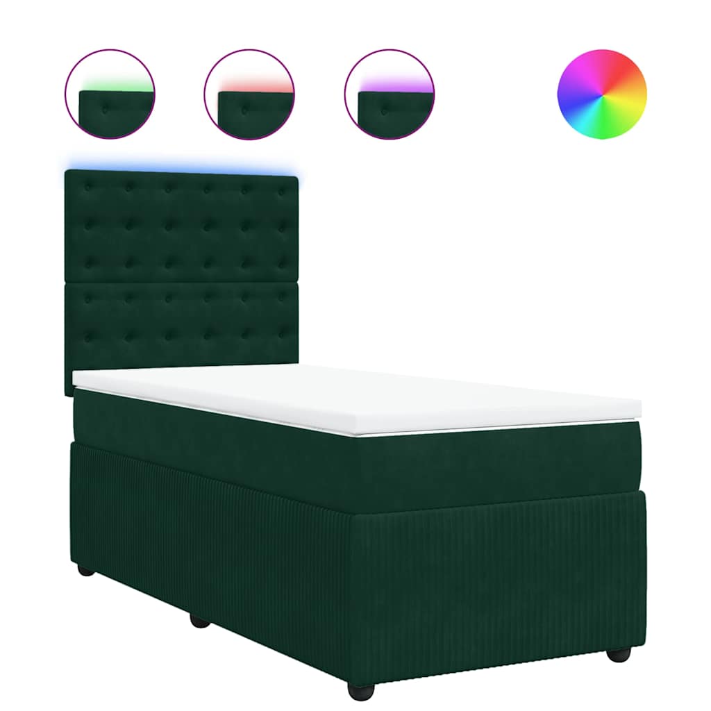 vidaXL Κρεβάτι Boxspring με Στρώμα Σκούρο Πράσινο 100x200εκ. Βελούδινο