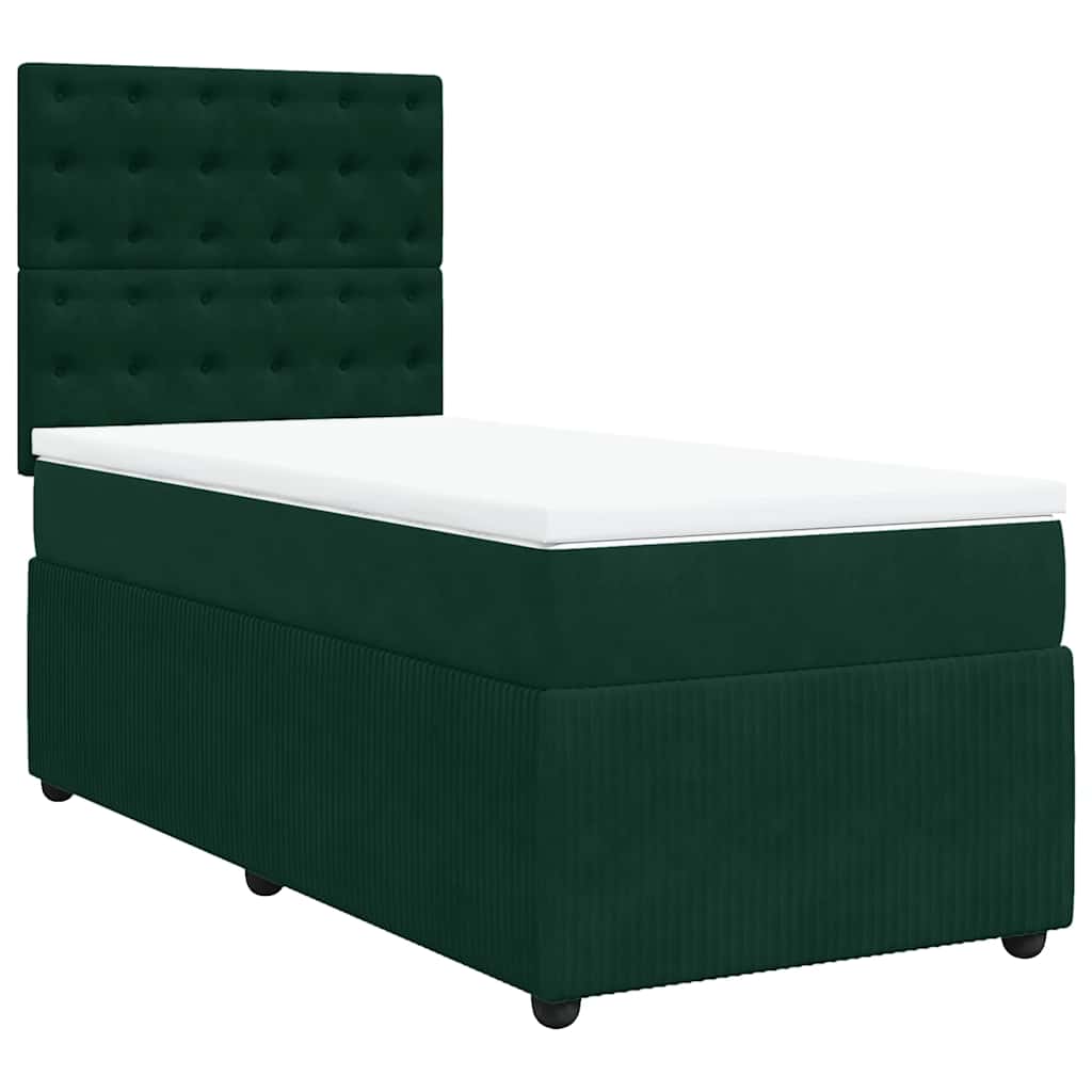 vidaXL Κρεβάτι Boxspring με Στρώμα Σκούρο Πράσινο 100x200εκ. Βελούδινο