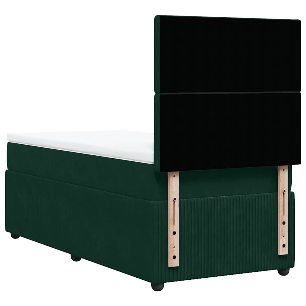 vidaXL Κρεβάτι Boxspring με Στρώμα Σκούρο Πράσινο 100x200εκ. Βελούδινο