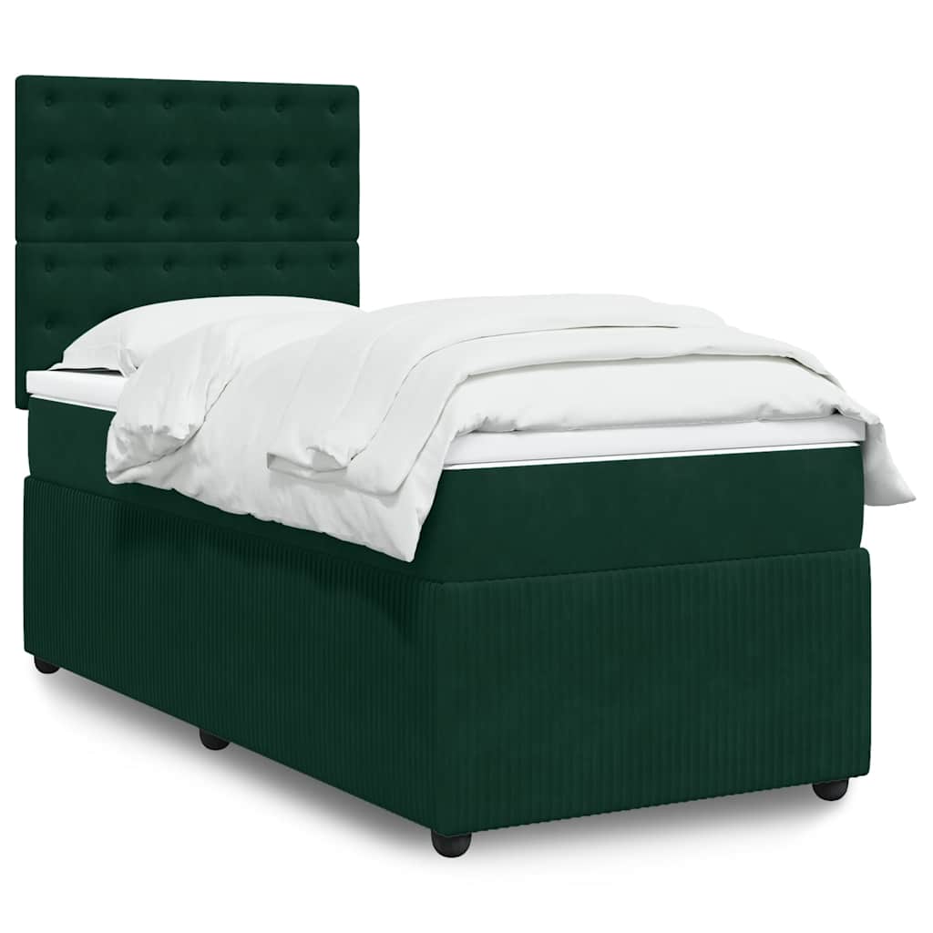 vidaXL Κρεβάτι Boxspring με Στρώμα Σκούρο Πράσινο 100x200εκ. Βελούδινο