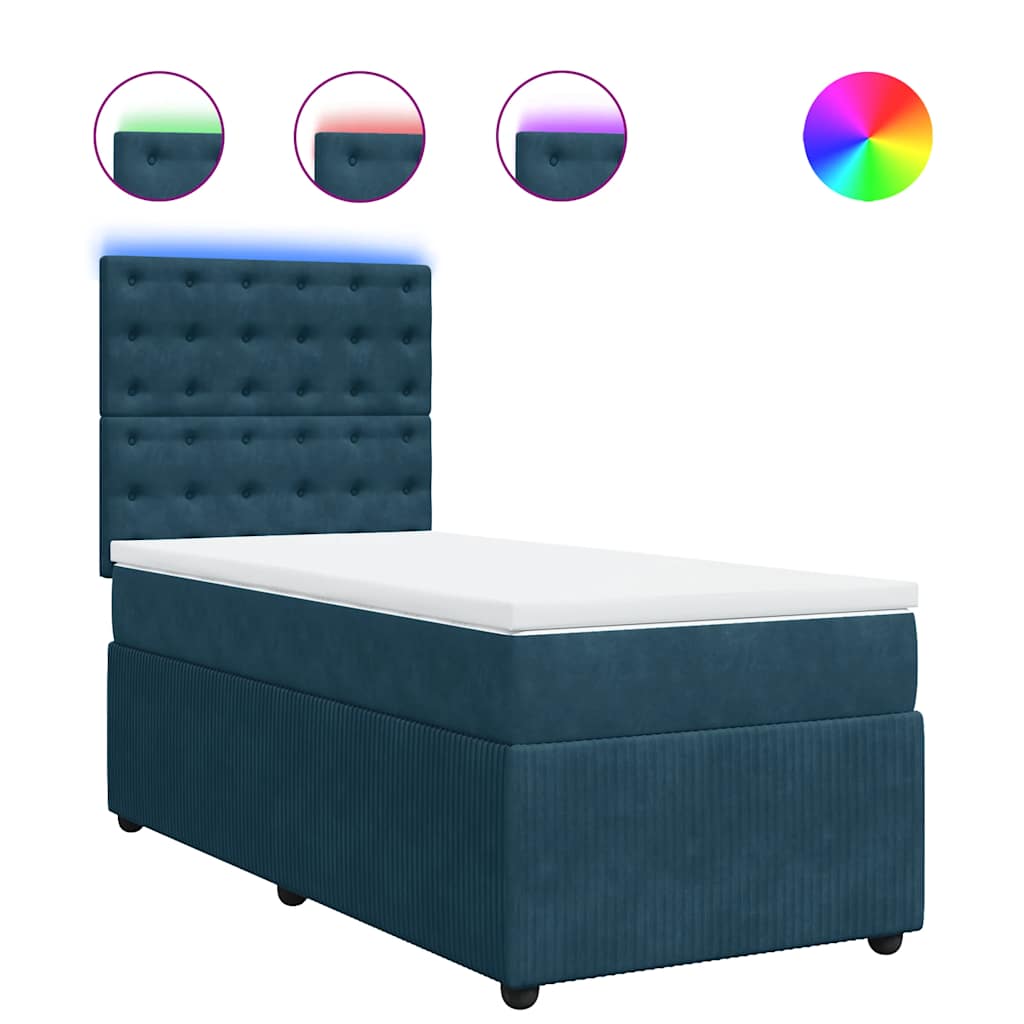 vidaXL Κρεβάτι Boxspring με Στρώμα Μπλε 100x200 εκ. Βελούδινο