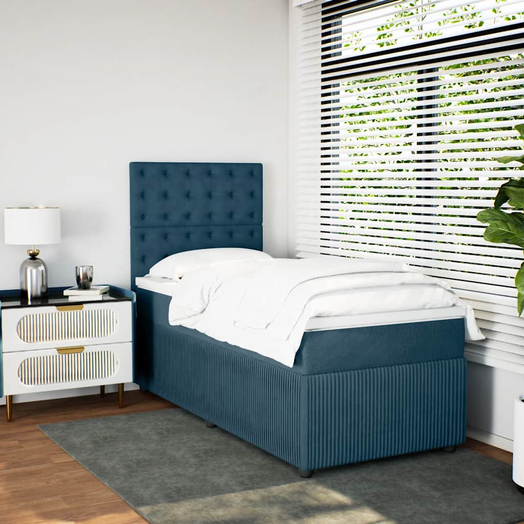 vidaXL Κρεβάτι Boxspring με Στρώμα Μπλε 100x200 εκ. Βελούδινο