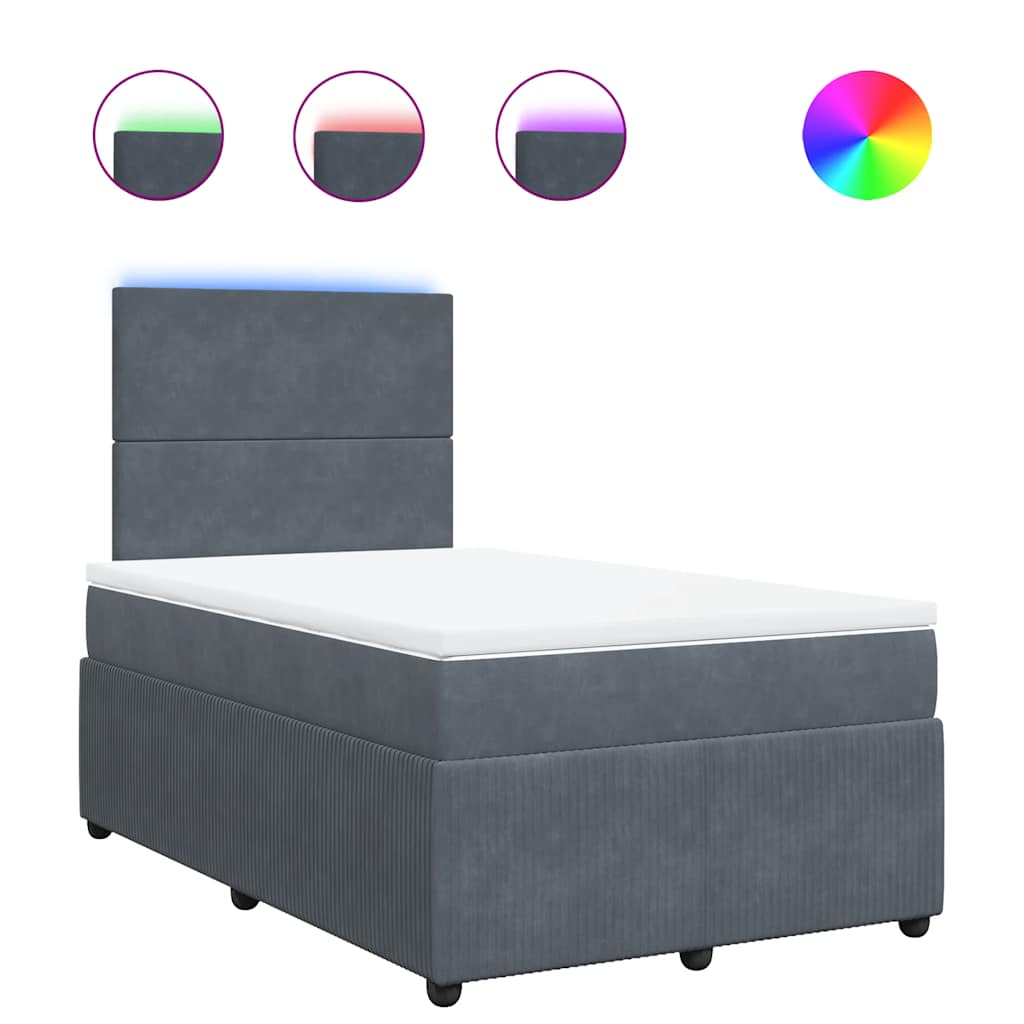 vidaXL Κρεβάτι Boxspring με Στρώμα Σκούρο Γκρι 120x190 εκ. Βελούδινο
