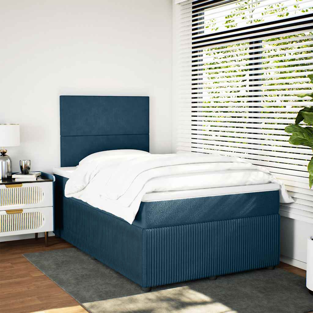 vidaXL Κρεβάτι Boxspring με Στρώμα Μπλε 120x190 εκ. Βελούδινο