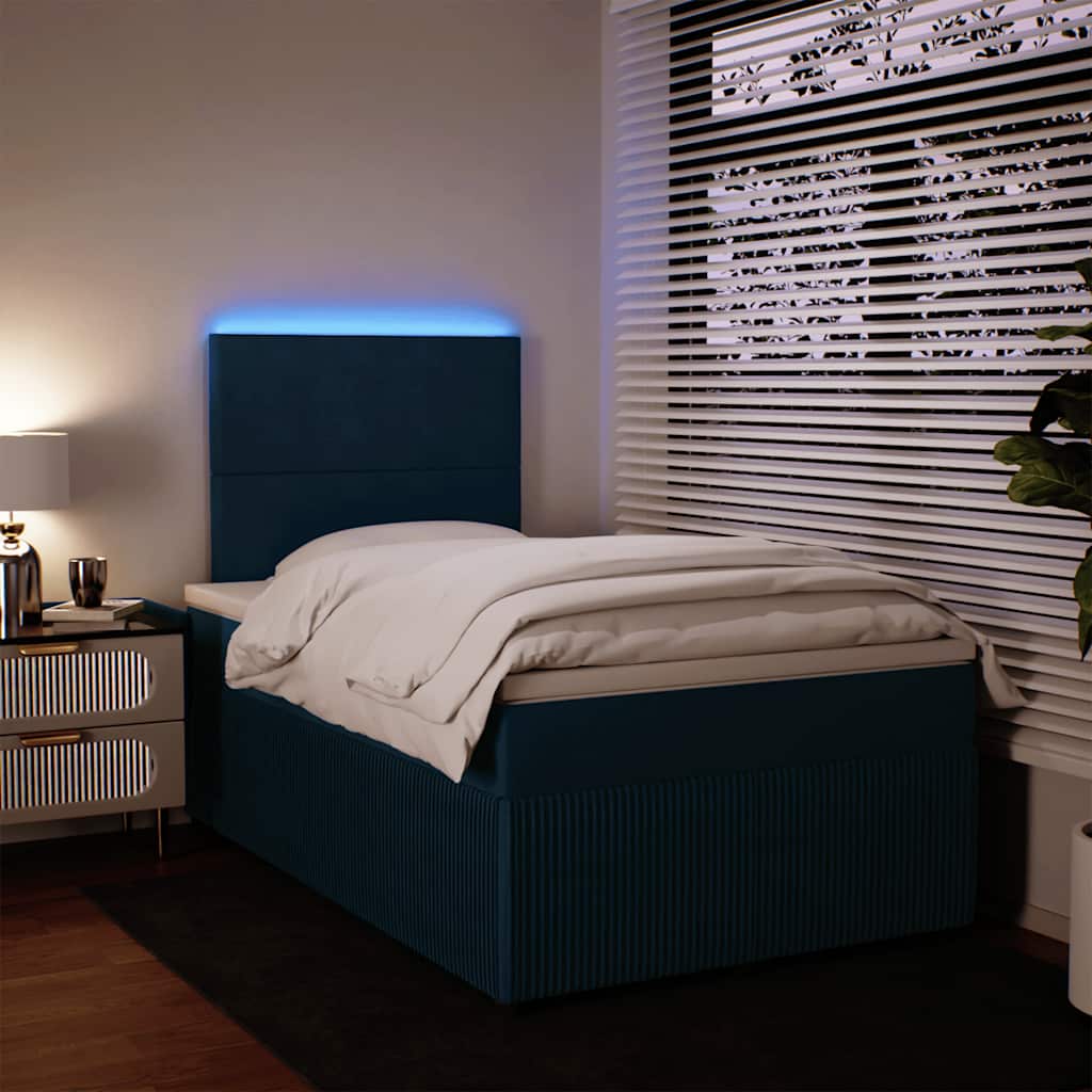 vidaXL Κρεβάτι Boxspring με Στρώμα Μπλε 120x190 εκ. Βελούδινο