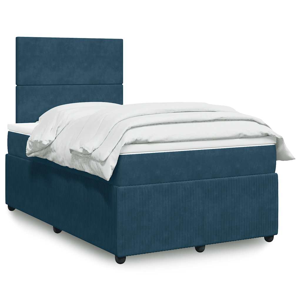 vidaXL Κρεβάτι Boxspring με Στρώμα Μπλε 120x190 εκ. Βελούδινο