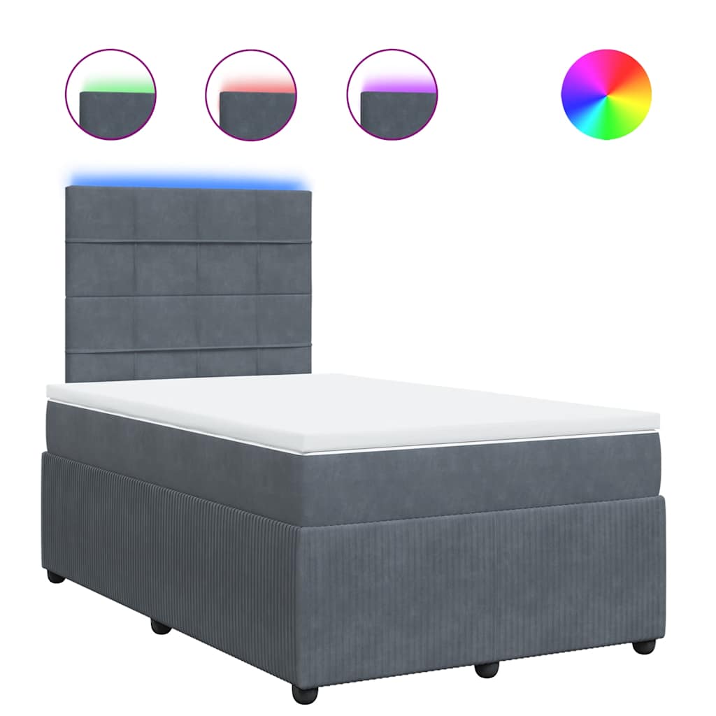 vidaXL Κρεβάτι Boxspring με Στρώμα Σκούρο Γκρι 120x190 εκ. Βελούδινο