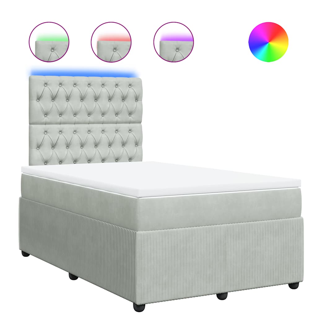 vidaXL Κρεβάτι Boxspring με Στρώμα Ανοιχτό Γκρι 120x190 εκ. Βελούδινο