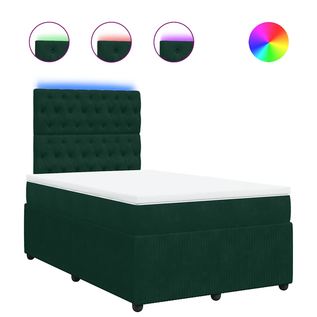 vidaXL Κρεβάτι Boxspring με Στρώμα Σκούρο Πράσινο 120x190εκ. Βελούδινο