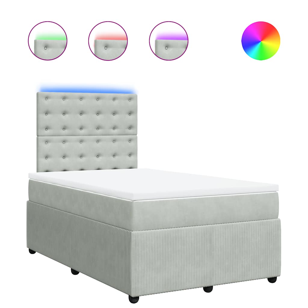 vidaXL Κρεβάτι Boxspring με Στρώμα Ανοιχτό Γκρι 120x190 εκ. Βελούδινο