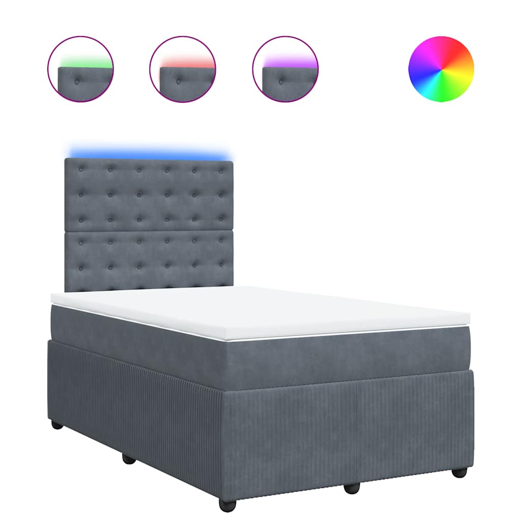 vidaXL Κρεβάτι Boxspring με Στρώμα Σκούρο Γκρι 120x190 εκ. Βελούδινο