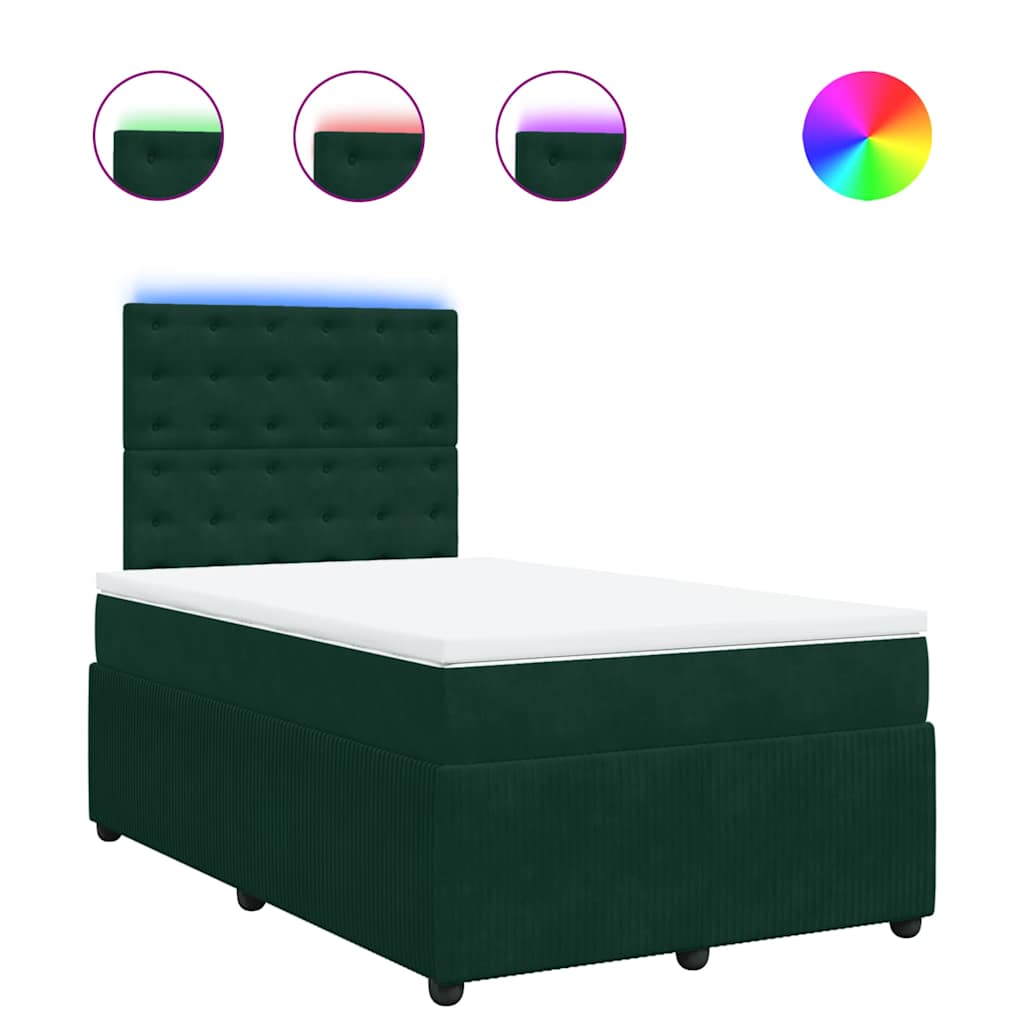 vidaXL Κρεβάτι Boxspring με Στρώμα Σκούρο Πράσινο 120x190εκ. Βελούδινο