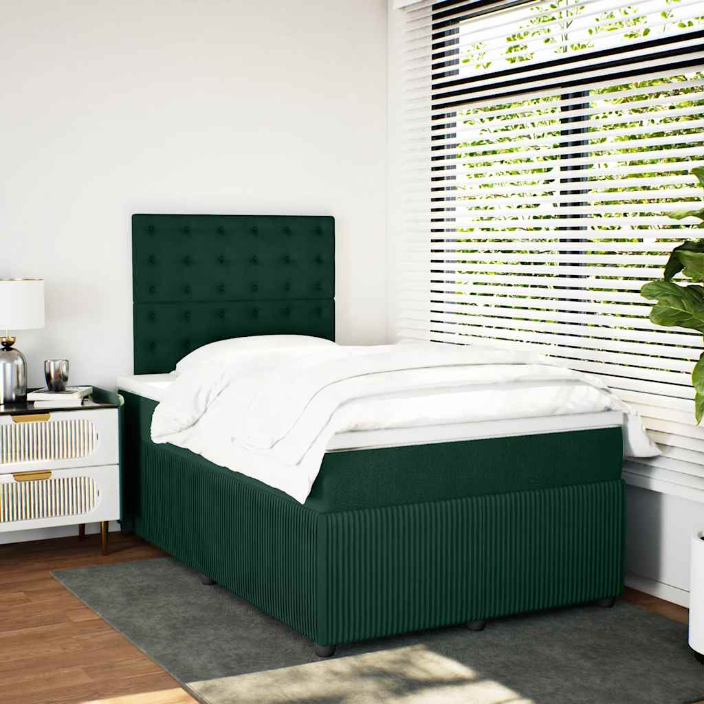 vidaXL Κρεβάτι Boxspring με Στρώμα Σκούρο Πράσινο 120x190εκ. Βελούδινο