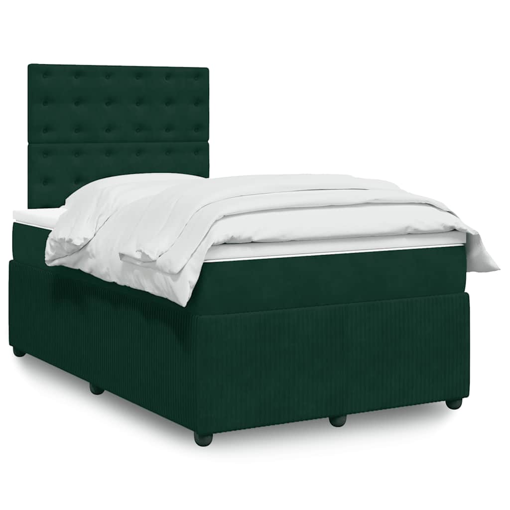 vidaXL Κρεβάτι Boxspring με Στρώμα Σκούρο Πράσινο 120x190εκ. Βελούδινο