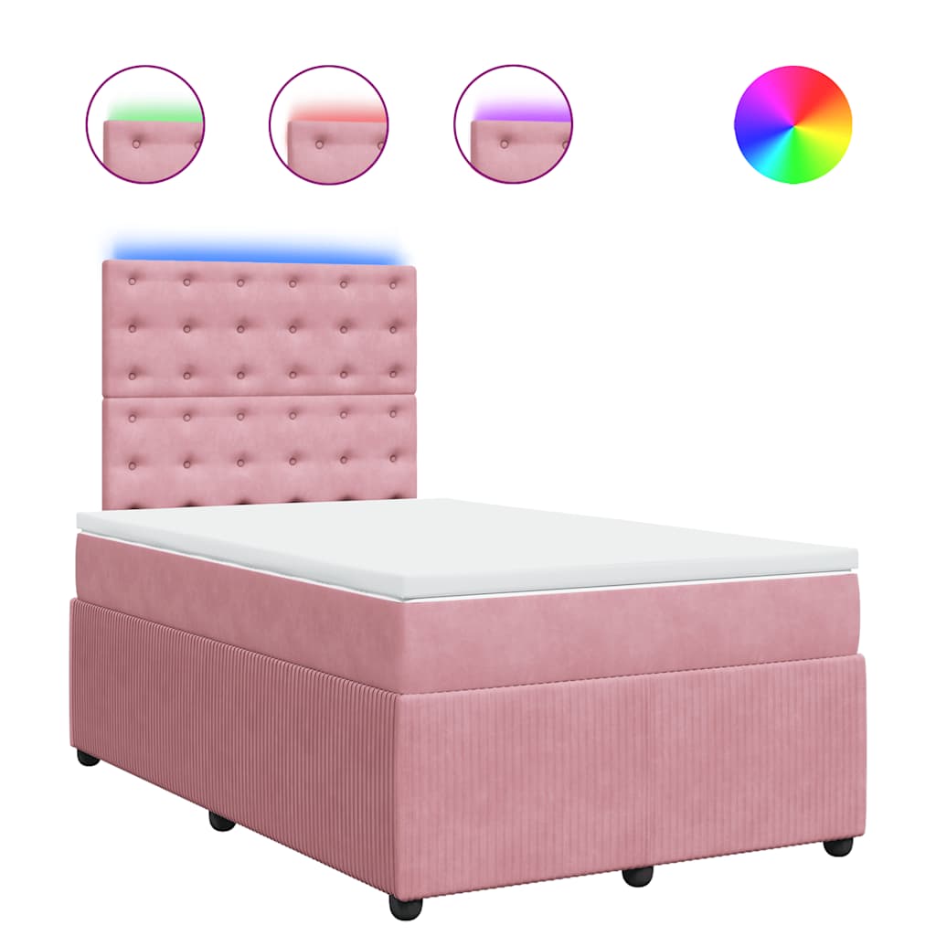 vidaXL Κρεβάτι Boxspring με Στρώμα Ροζ 120x190 εκ. Βελούδινο