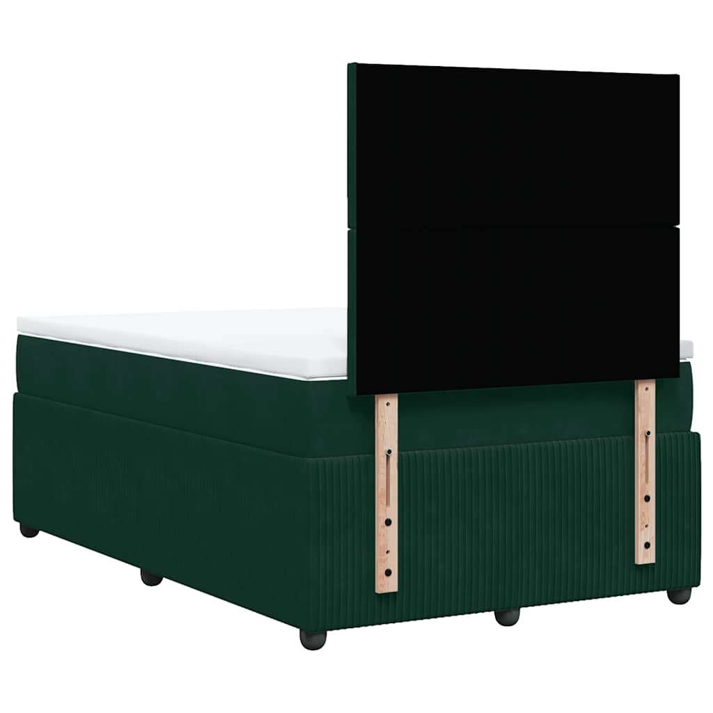vidaXL Κρεβάτι Boxspring με Στρώμα Σκούρο Πράσινο 120x200εκ. Βελούδινο