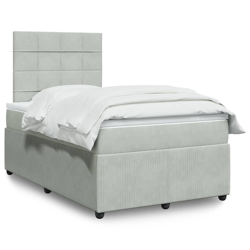 vidaXL Κρεβάτι Boxspring με Στρώμα Ανοιχτό Γκρι 120x200 εκ. Βελούδινο