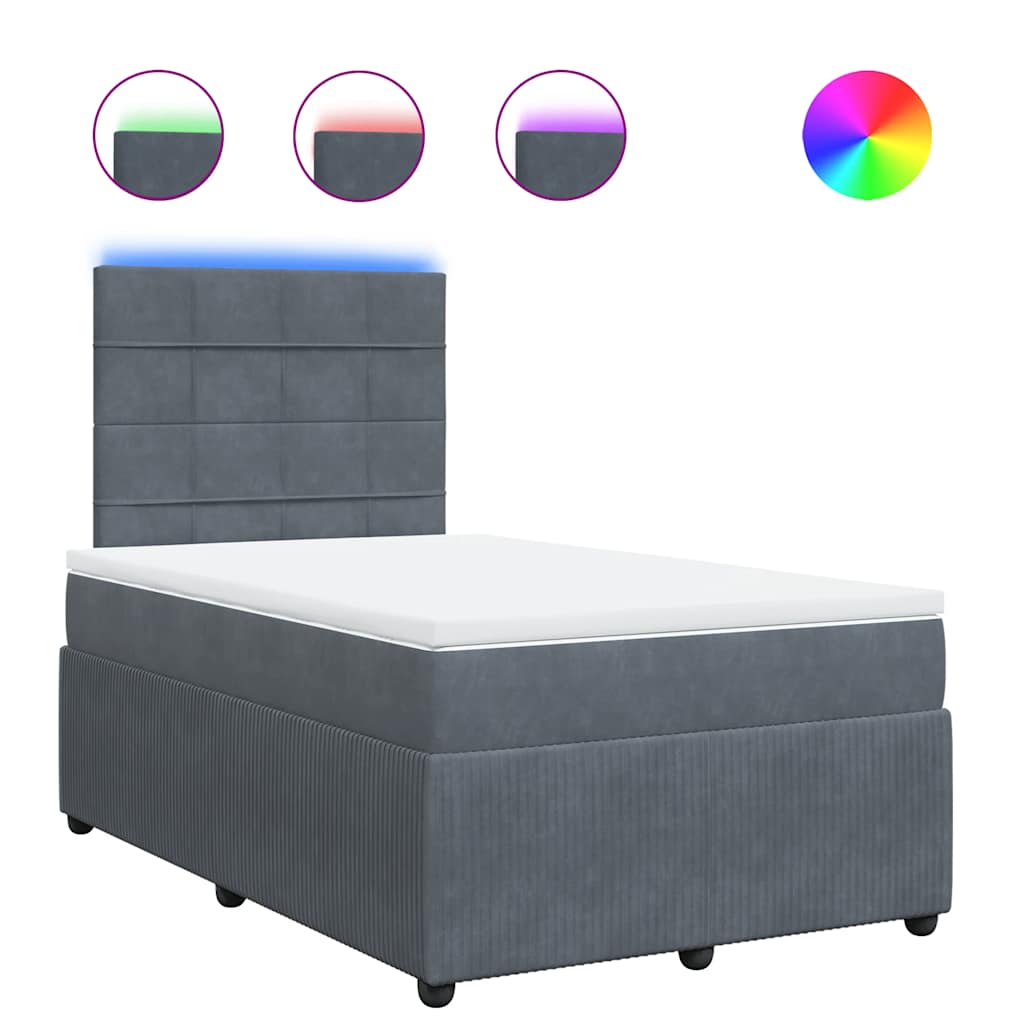 vidaXL Κρεβάτι Boxspring με Στρώμα Σκούρο Γκρι 120x200 εκ. Βελούδινο