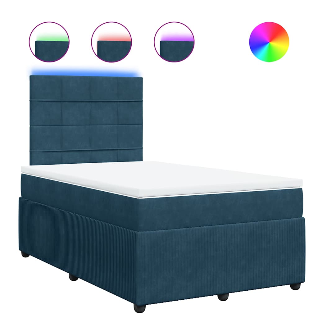 vidaXL Κρεβάτι Boxspring με Στρώμα Μπλε 120x200 εκ. Βελούδινο