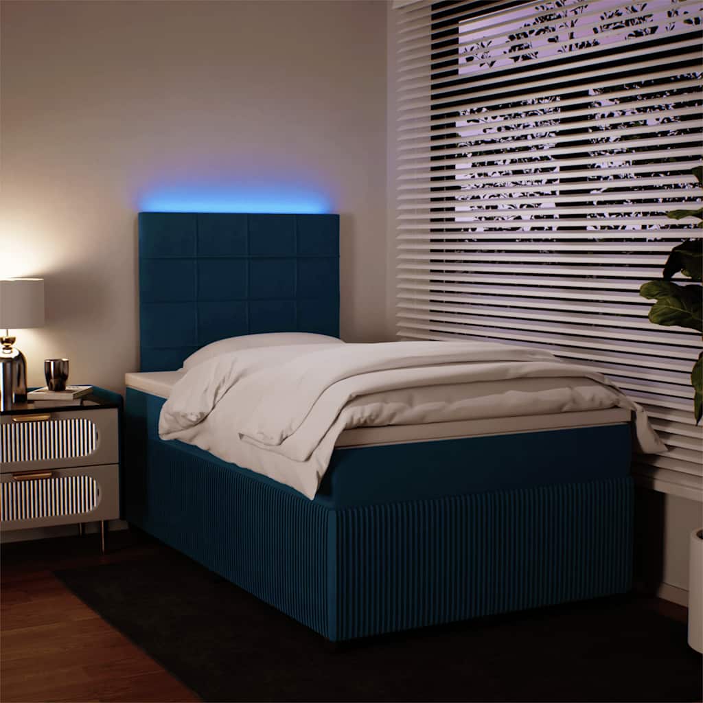 vidaXL Κρεβάτι Boxspring με Στρώμα Μπλε 120x200 εκ. Βελούδινο