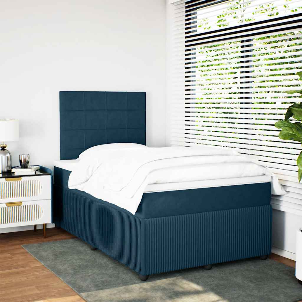 vidaXL Κρεβάτι Boxspring με Στρώμα Μπλε 120x200 εκ. Βελούδινο