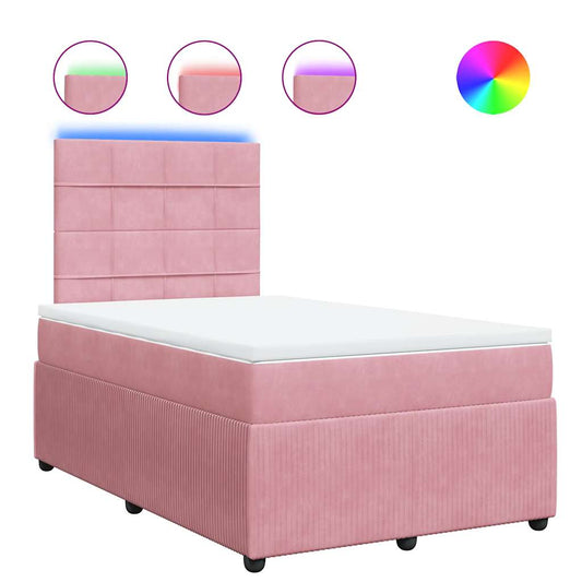 vidaXL Κρεβάτι Boxspring με Στρώμα Ροζ 120x200 εκ. Βελούδινο