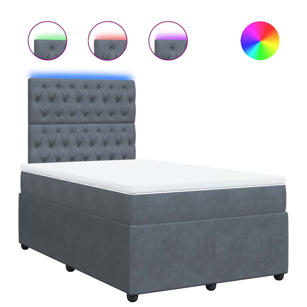 vidaXL Κρεβάτι Boxspring με Στρώμα Σκούρο Γκρι 120x200 εκ. Βελούδινο