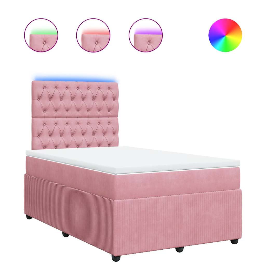 vidaXL Κρεβάτι Boxspring με Στρώμα Ροζ 120x200 εκ. Βελούδινο