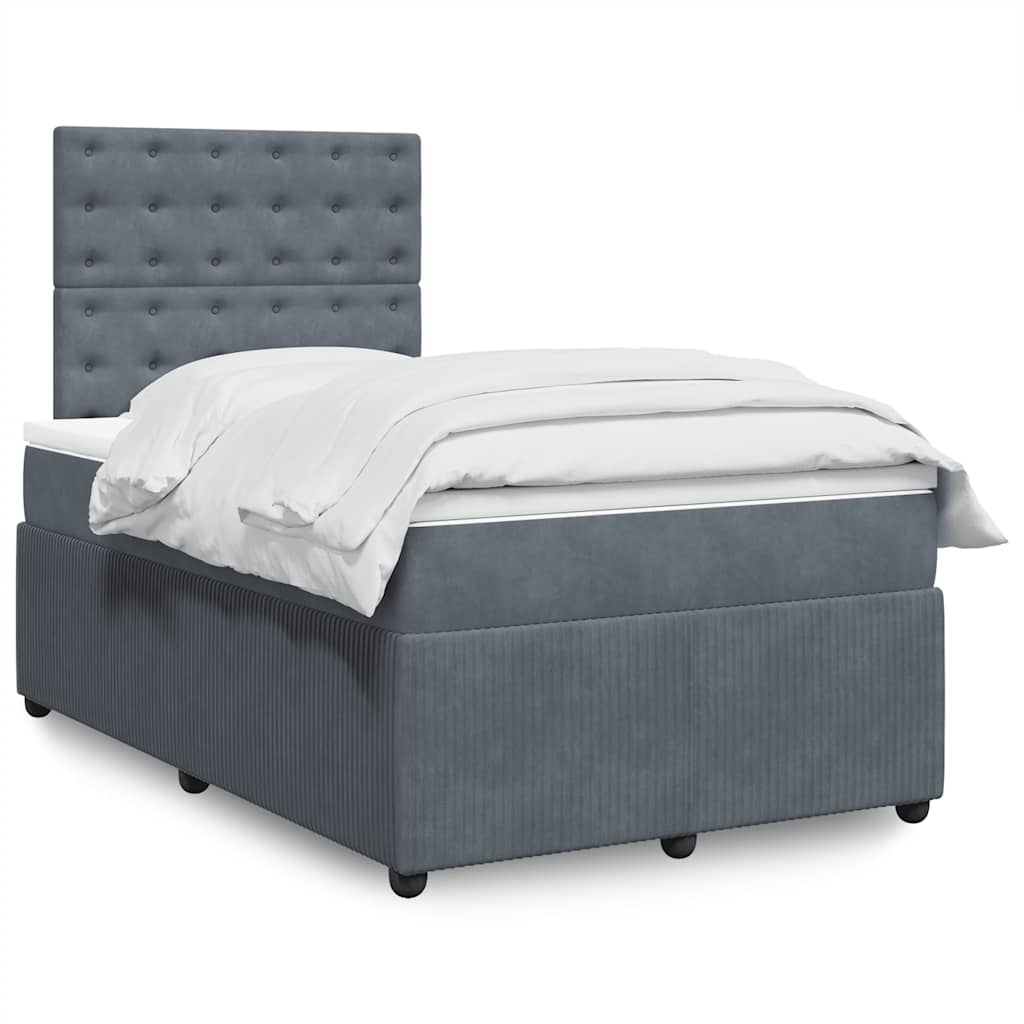 vidaXL Κρεβάτι Boxspring με Στρώμα Σκούρο Γκρι 120x200 εκ. Βελούδινο